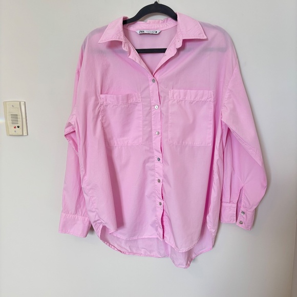 Zara Pink Poplin Shirt Size M - Picture 2 of 7